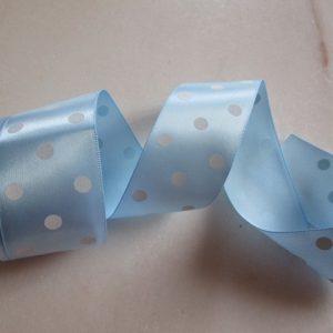 ruban satin bleu pois blanc
